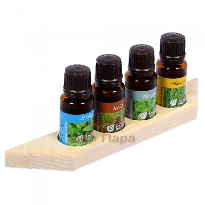 Набор эфирных масел Дыхание леса на деревянной полочке Банные штучки для бани